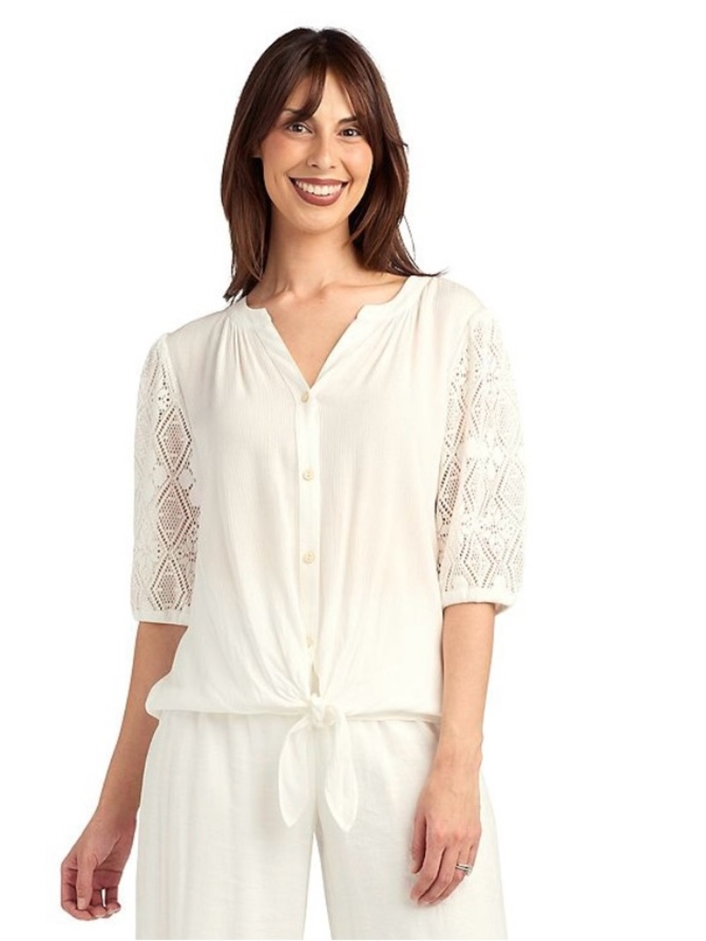 AB Studio White Textured Button-Front Blouse NWOT